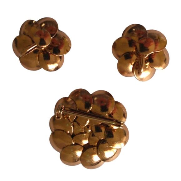 Demi Parure Earrings Brooch Set Vtg Copper Floral 50s 60s Daisy Estate MCM Retro - Picture 6 of 16